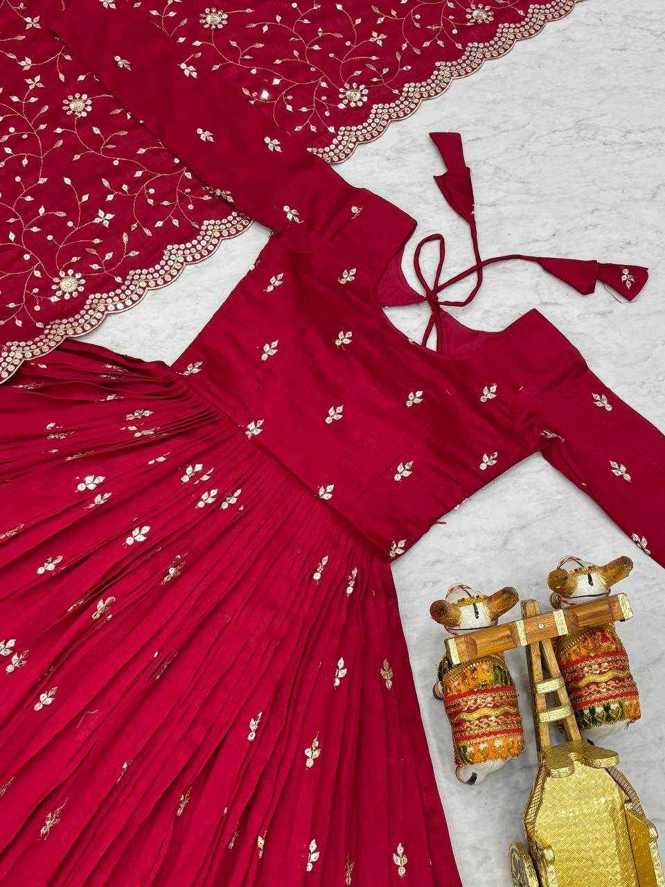 Vichitra Silk Embroidery Long Gowns - MYLUXURY LANE ENTERPRISE